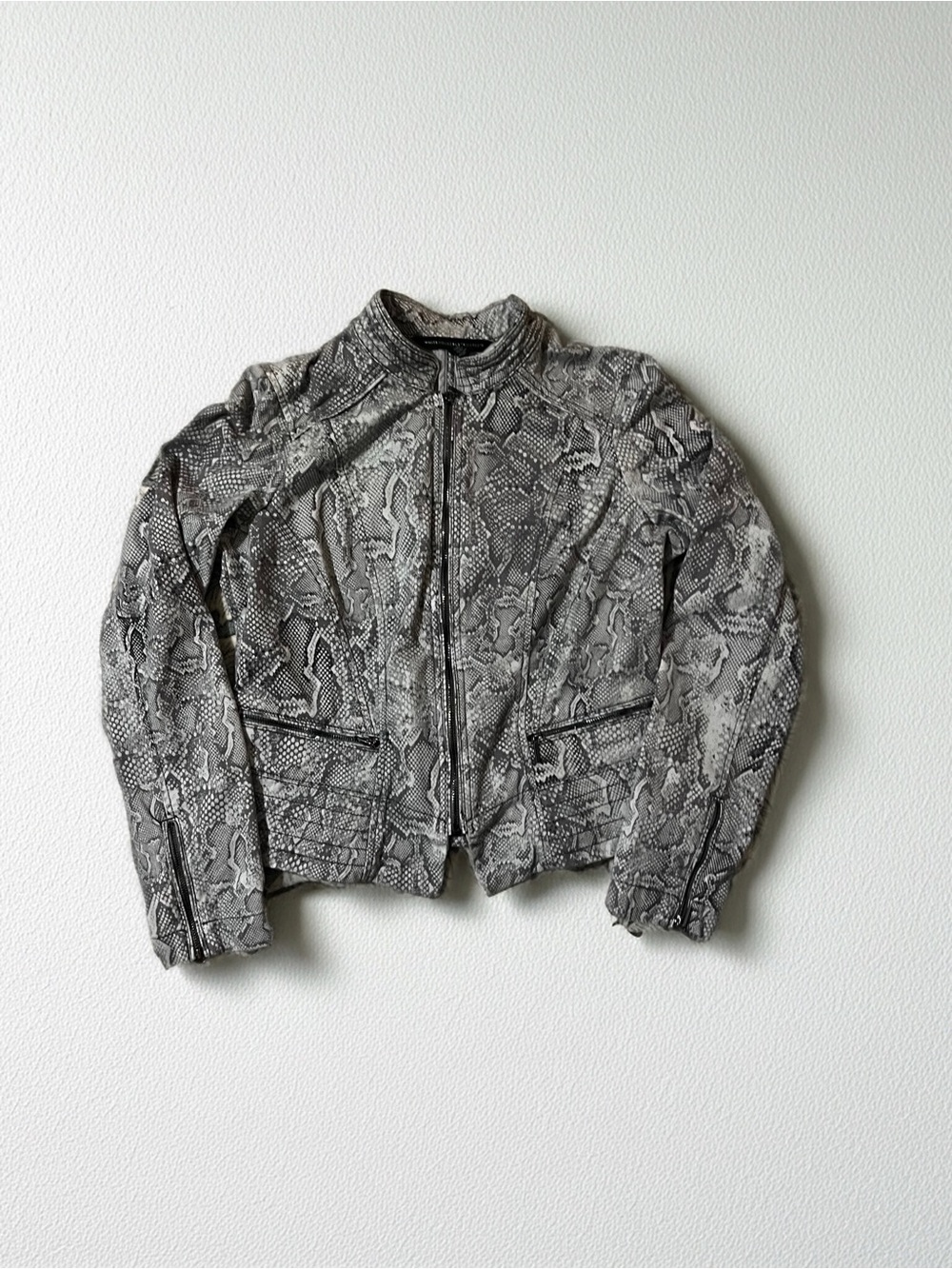 White House Black Market Gray Snake-Print Leather Zip-Up Jacket